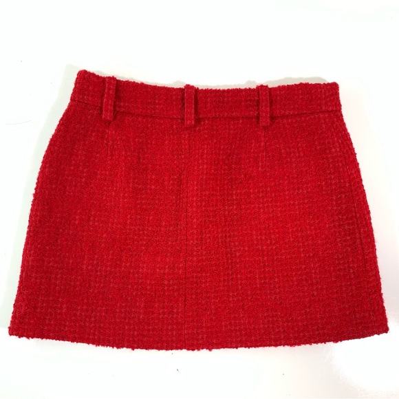 ZARA Tweed Mini Skirt Red Slit With Belt Loops Womenâs US XS EUC Textured Fabric - Picture 7 of 15